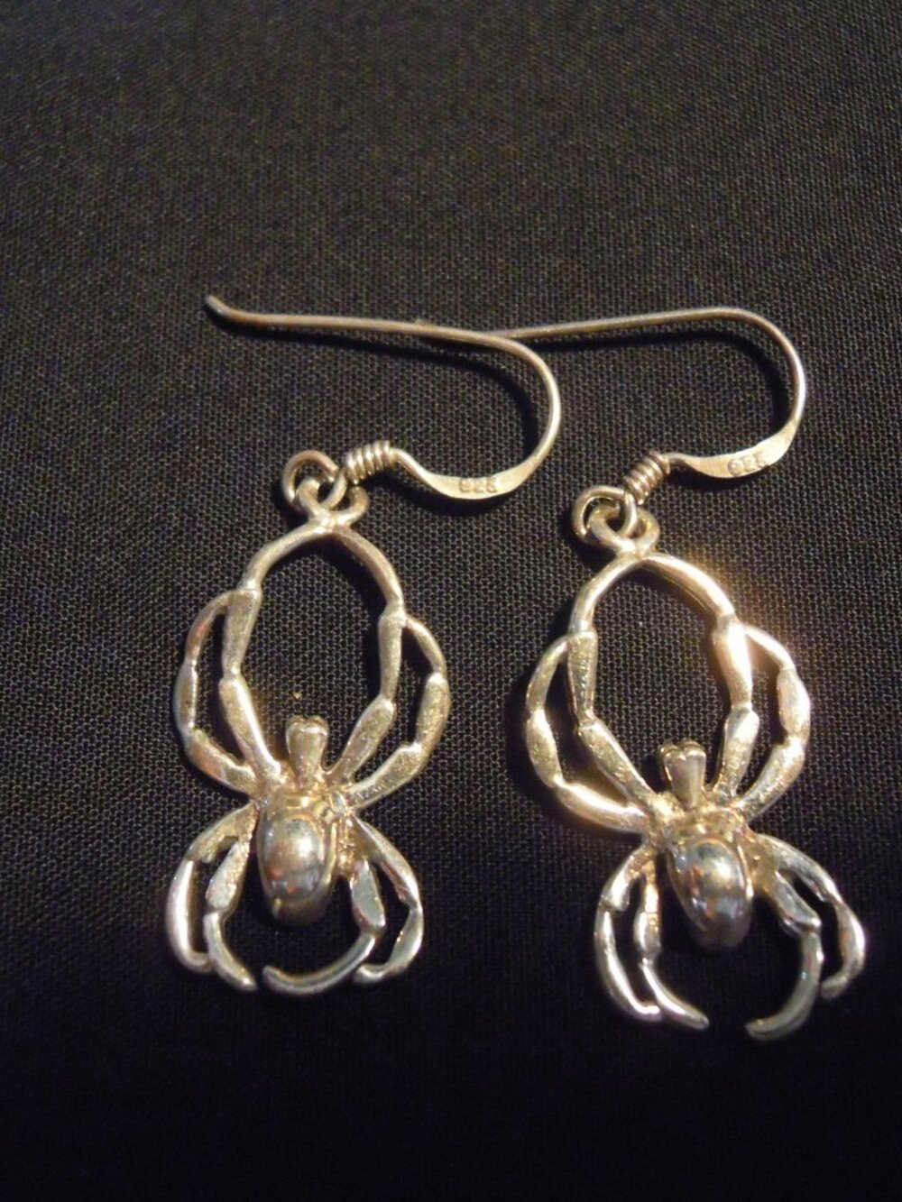 Vintage 925 Sterling Silver SPIDER Dangle Drop Earrings Pierced Artisan Handmade